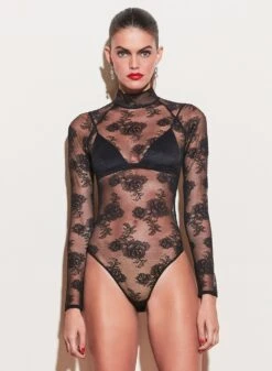 Fleur Du Mal Bouquet Lace Turtleneck Bodysuit