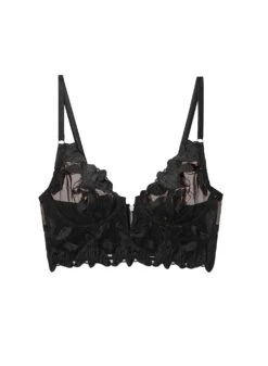 Fleur Du Mal Lily Embroidery Longline Demi Bra 11 Fleur Du Mal Lily Embroidery Longline Demi Bra -Sexy Wear Hub BR0172 black flat1 new