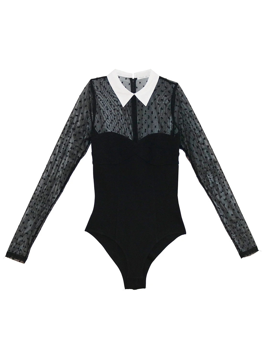 Fleur Du Mal Collared Bodysuit With Dotted Tulle 3 Fleur Du Mal Collared Bodysuit With Dotted Tulle - Image 3