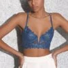 Fleur Du Mal Denim Lily Embroidery Longline Demi Bra