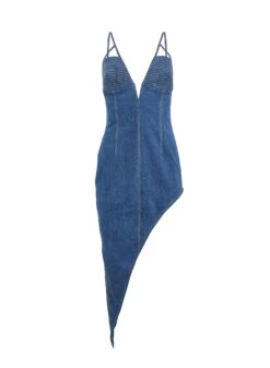 Fleur Du Mal Asymmetric Denim High Leg Dress -Sexy Wear Hub denimdressflat1