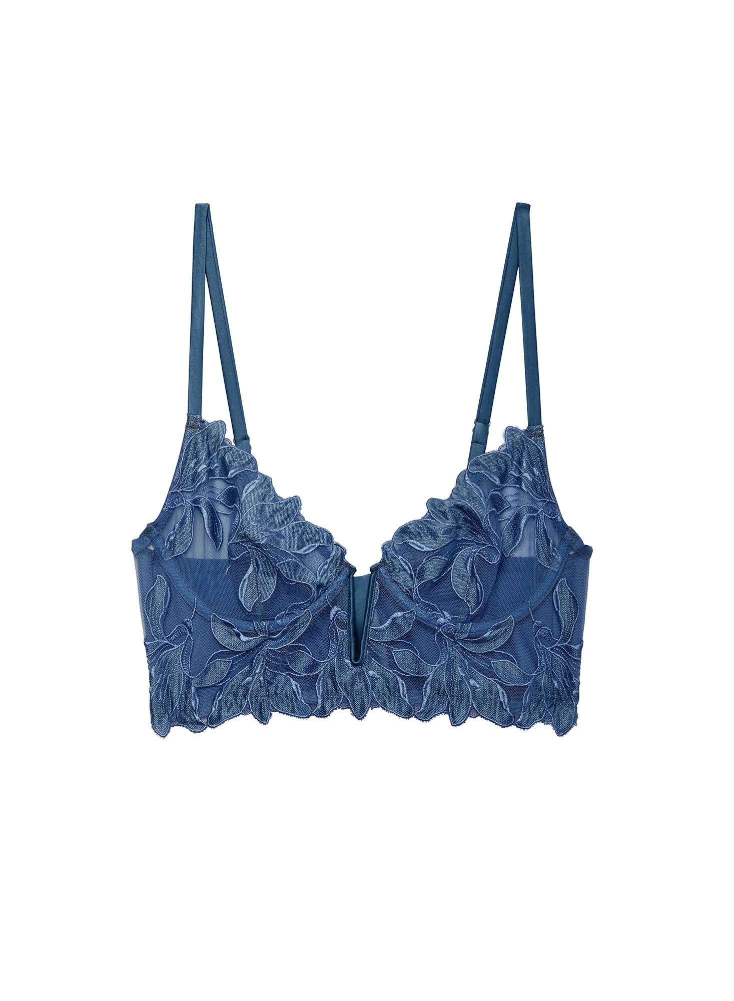 Fleur Du Mal Denim Lily Embroidery Longline Demi Bra 3 Fleur Du Mal Denim Lily Embroidery Longline Demi Bra - Image 3