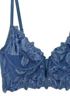 Fleur Du Mal Denim Lily Embroidery Longline Demi Bra 16 Fleur Du Mal Denim Lily Embroidery Longline Demi Bra -Sexy Wear Hub denimlilylonglineflat2