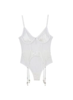 Fleur Du Mal Dotty Tulle Garter Bodysuit -Sexy Wear Hub dottyivorybodysuitflat1