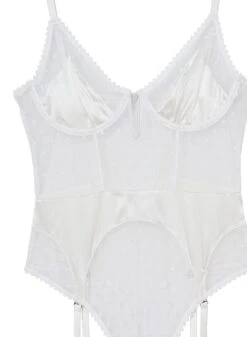 Fleur Du Mal Dotty Tulle Garter Bodysuit -Sexy Wear Hub dottyivorybodysuitflat2