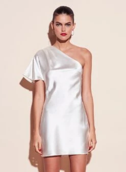 Fleur Du Mal One Shoulder Bias Mini Dress -Sexy Wear Hub ivory mini crop1