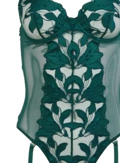 Fleur Du Mal Lily Embroidery Cupped Bodysuit -Sexy Wear Hub lilybodysuitevergreenflat2