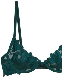 Fleur Du Mal Lily Embroidery Plunge Demi Bra -Sexy Wear Hub lilyevergreenbraflat2