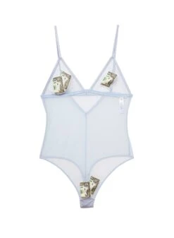 Fleur Du Mal Big Spender Embroidery Bodysuit -Sexy Wear Hub moneybodysuitblueflat1