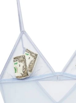 Fleur Du Mal Big Spender Embroidery Bodysuit -Sexy Wear Hub moneybodysuitblueflat2