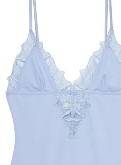 Fleur Du Mal Lily Embroidery V-Neck Plunge Bodysuit -Sexy Wear Hub pastelskylilybodyflat2