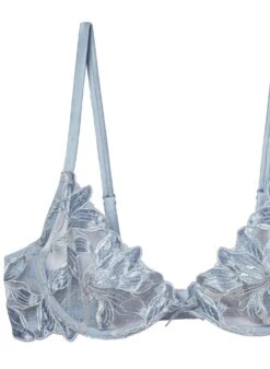 Fleur Du Mal Velvet Lily Embroidery Plunge Demi Bra -Sexy Wear Hub velvetlilybraflat2
