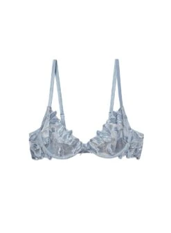 Fleur Du Mal Velvet Lily Embroidery Plunge Demi Bra -Sexy Wear Hub vevletlilybraflat1